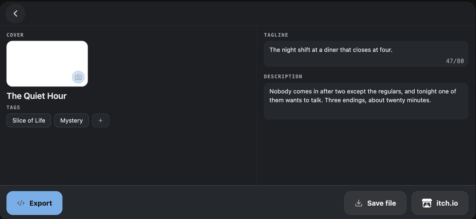 The Paperbox publish screen, with the Export button boxed at the bottom left.
